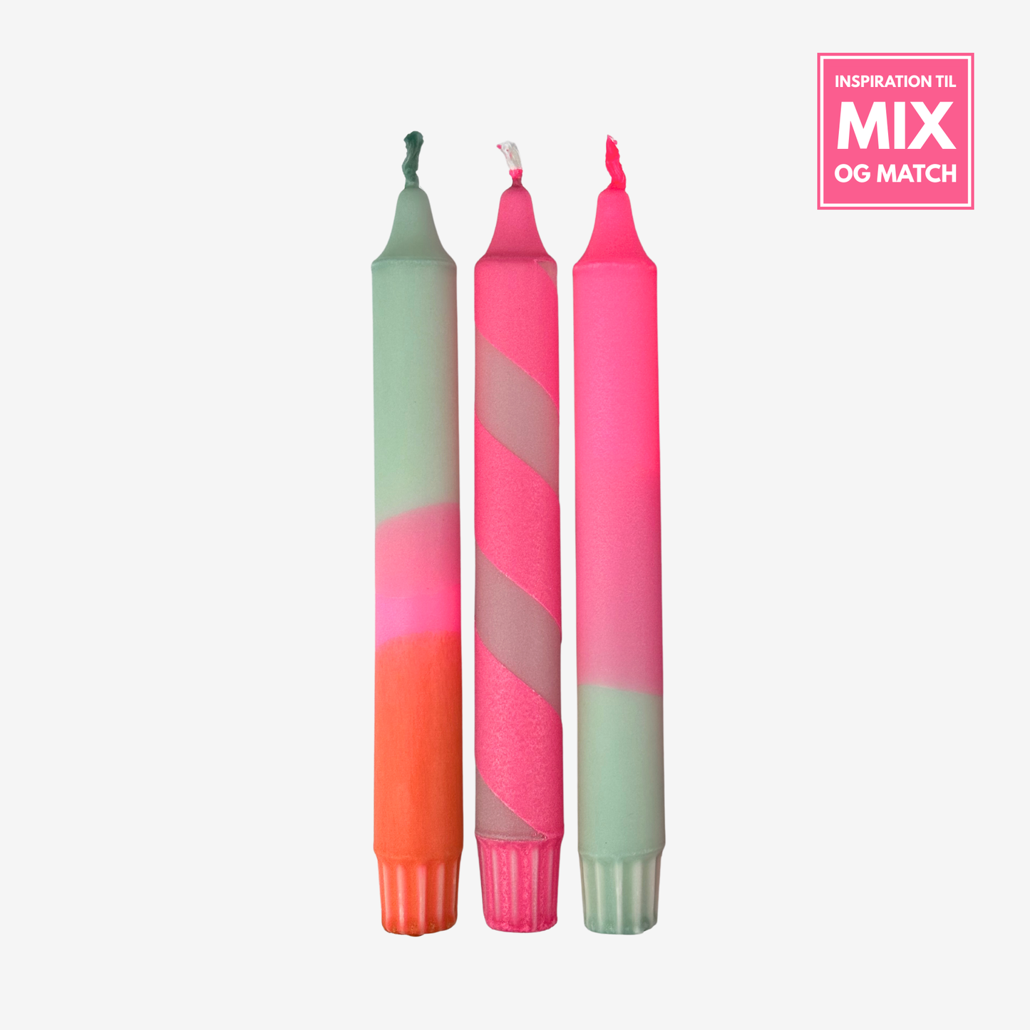 Mintblå / Pink / Orange stearinlys