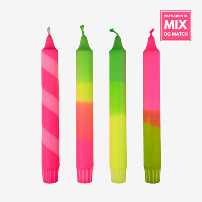 Grøn / Neongul / Orange / Pink stearinlys